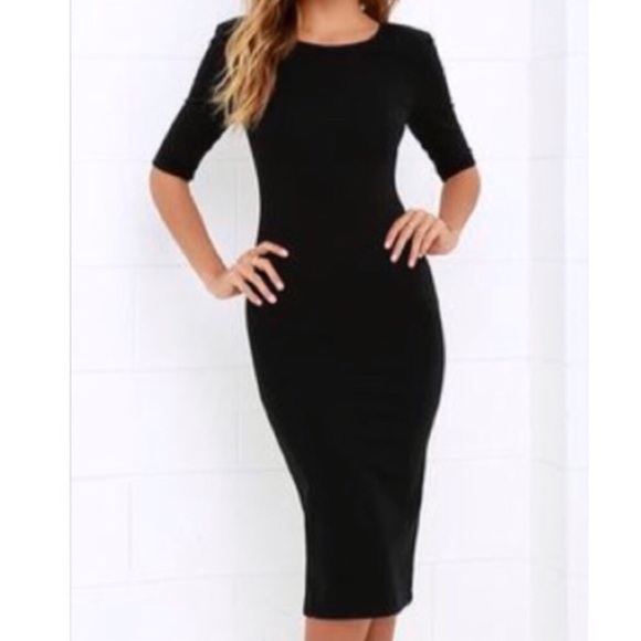 BLACK CLASSIC SCOOP NECK MIDI DRESS - Picture 3 of 7